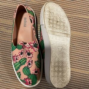 Pink and green cactus slip ons